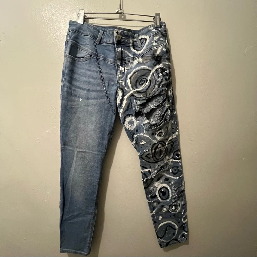 Upcycled Old Navy Super Skinny Mid Rise Jeans Women’s 10 - Picture 2 of 16
